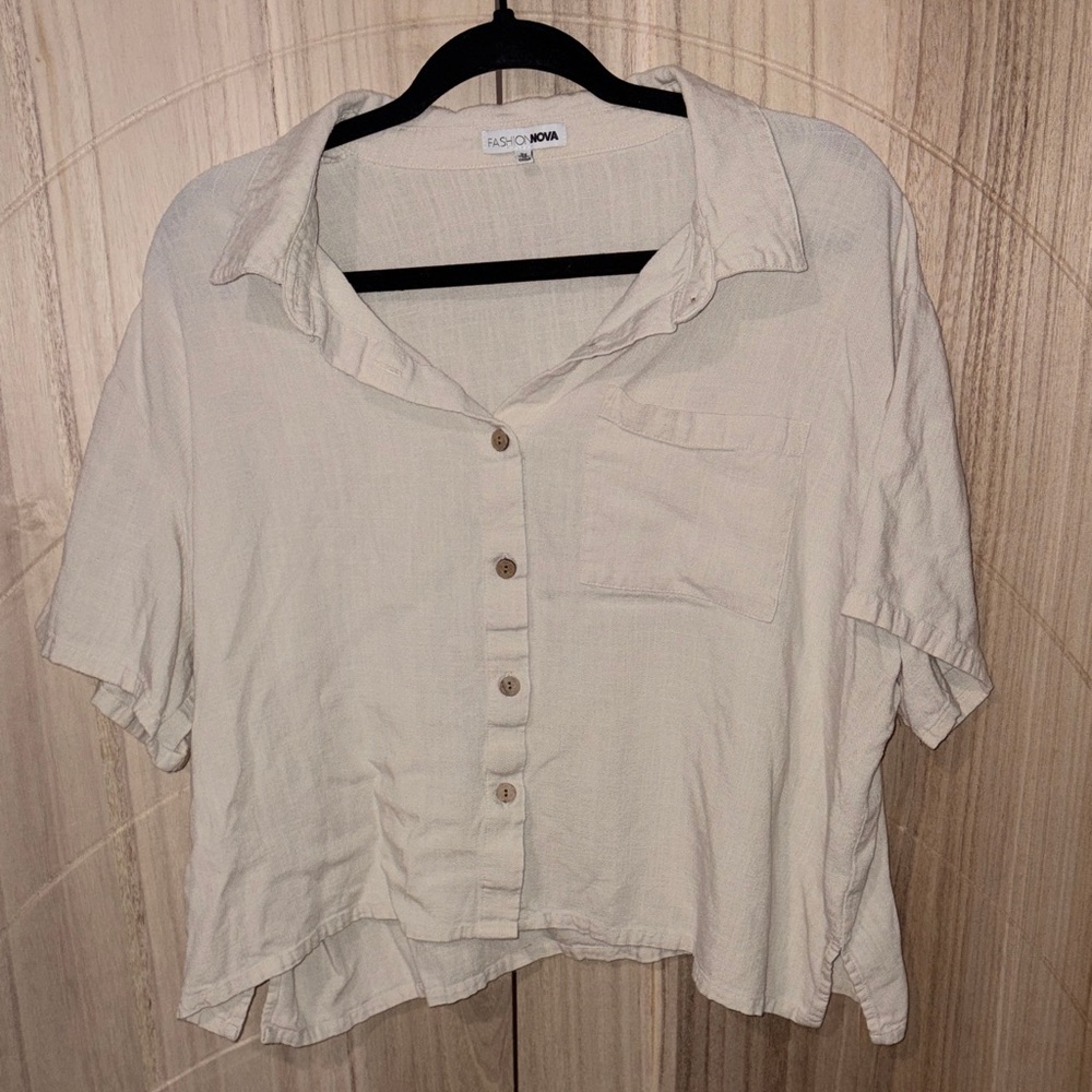 Fashion Nova Beige Button-Down Women's Shirt